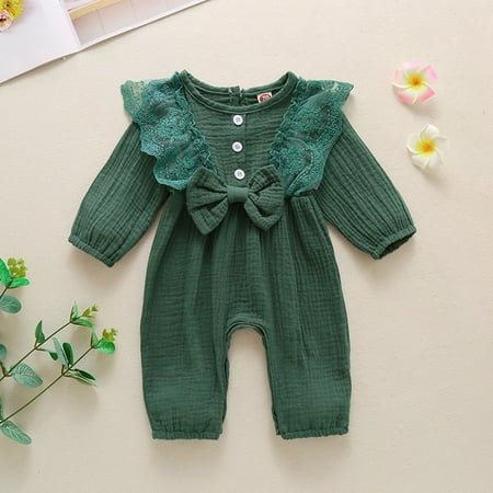 

Girls Jumpsuits Romper Baby Long Sleeve Solid Bow Romper Jumpsuit