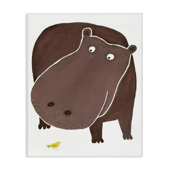 Stupell Industries Hippo and Bird Friends Animals Painting Wrapped Canvas Canvas Art Print Wall Art, 16 x 20