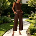 thumbnail image 2 of ClodeEU Women's Linen 2 Piece Outfit ,Sleeveless Crewneck Tank Top and Straight Leg Cropped Pants Set ,Casual Summer Office Wear Brown,Women's Plus S, 2 of 9