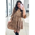 thumbnail image 7 of Women's Khaki Leopard Print Mini Dress – Casual V Neck Ruffled Sleeve for Daily Wear [ZhiHiMeRi] | XL, 7 of 7
