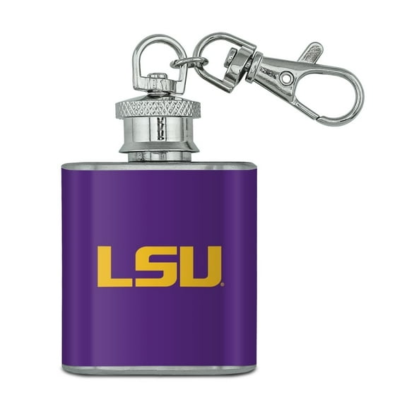 LSU Logo on Purple Stainless Steel 1oz Mini Flask Key Chain