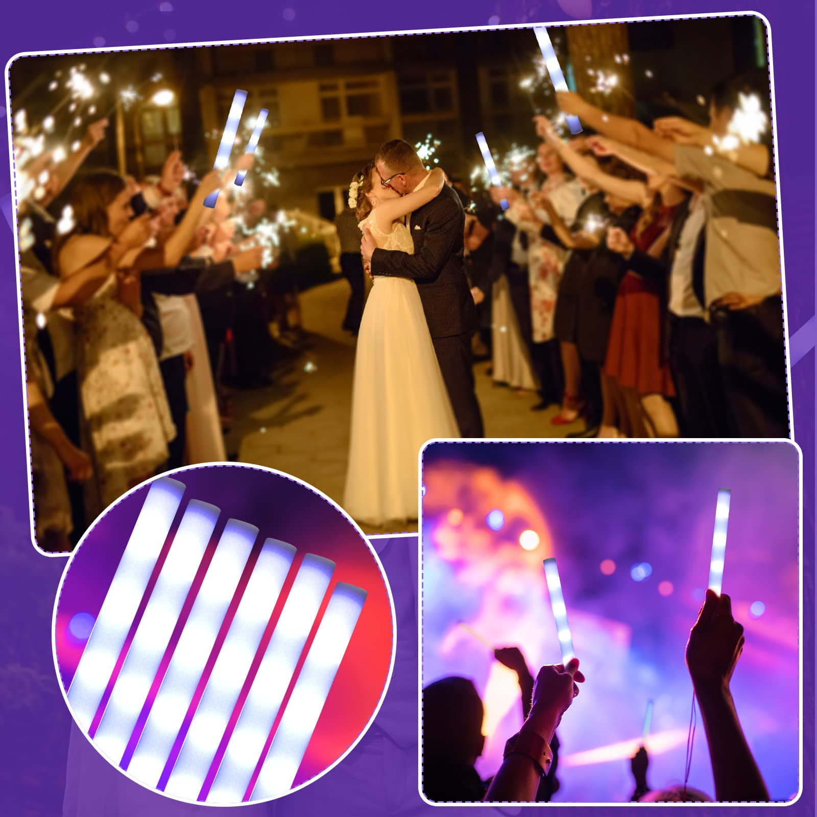 36  White Foam Sticks, Suitable for Parties, Weddings, Birthdays, Concerts, Festivals, Etc