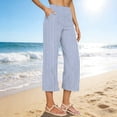 thumbnail image 2 of StSilkitty Striped Casual Capris for Womens High Waist Elastic Wide Leg Capri Pants Beach Vacation Cropped Trousers with Pockets, 2 of 5