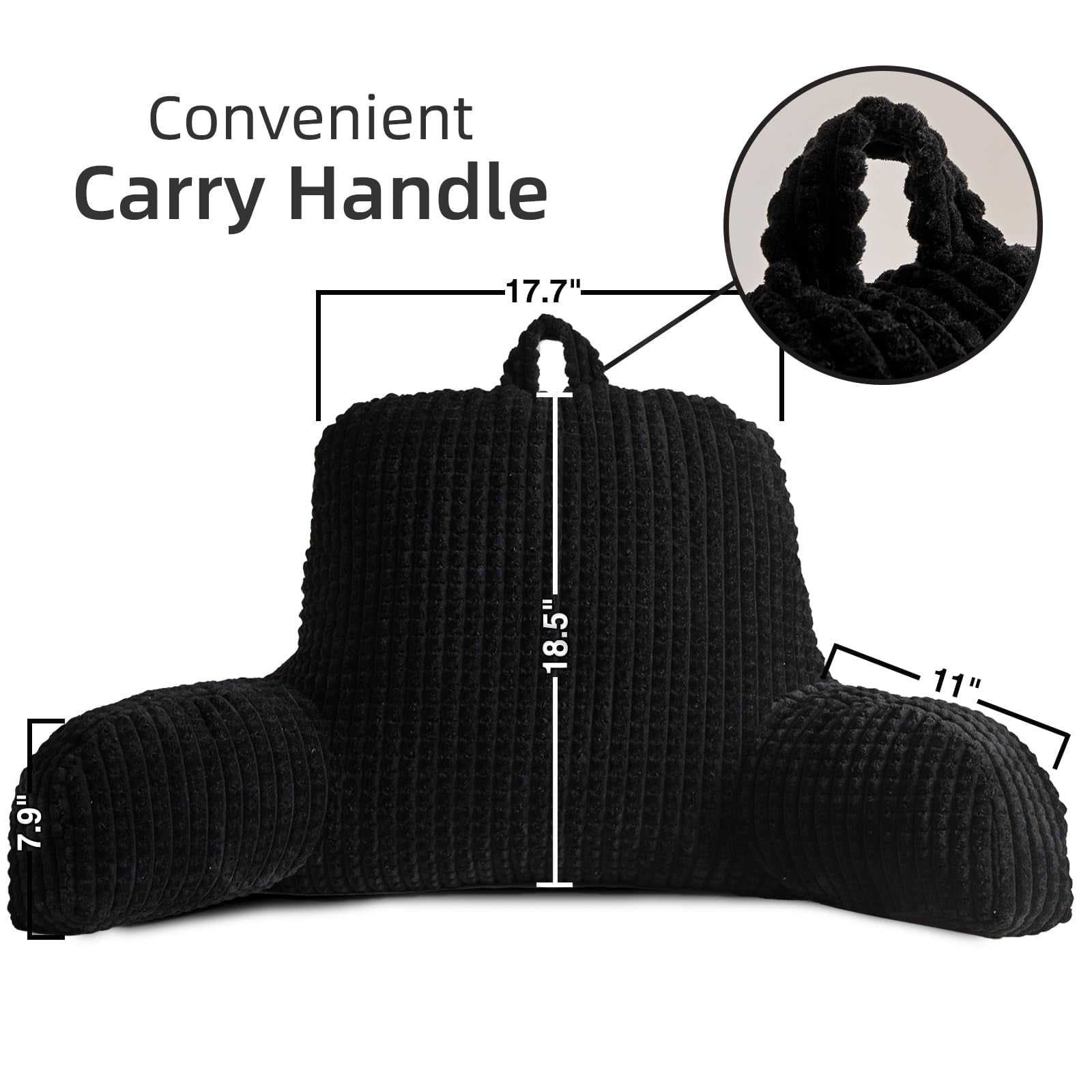 Comfortable Night Reading Pillow Bed Wedge Large Backrest with Arms for Sitting Up in Bed or Couch, Support Cushion for Lounging, Waffle Texture, Dark Grey