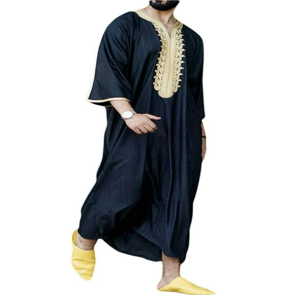 EASTIN Men‘s Muslim Kaftan Long Sleeve Thobe Middle East Saudi Arabic Robe Muslim Dress Vintage Dubai Robes Shirt