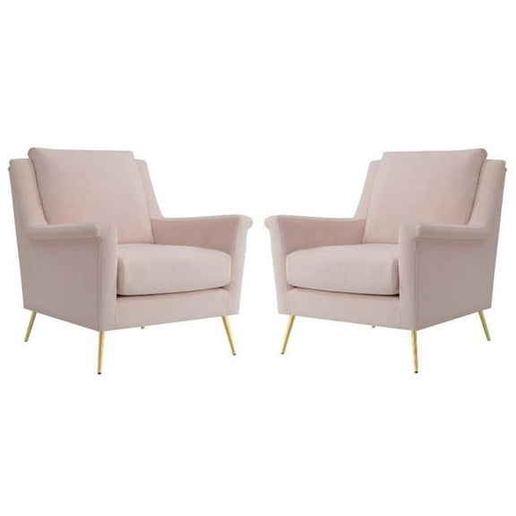 Home Square 2 Piece Mid Century Polyester Fabric Accent Chair Set in Blush