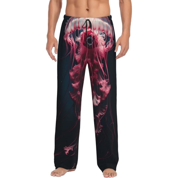 Fotbe Mesmerizing Pink Jellyfish Pantalones de Pijama para Hombre, Pantalones de Dormir, Pantalones de Casa con Cintura Ajustable y Bolsillos-Medium