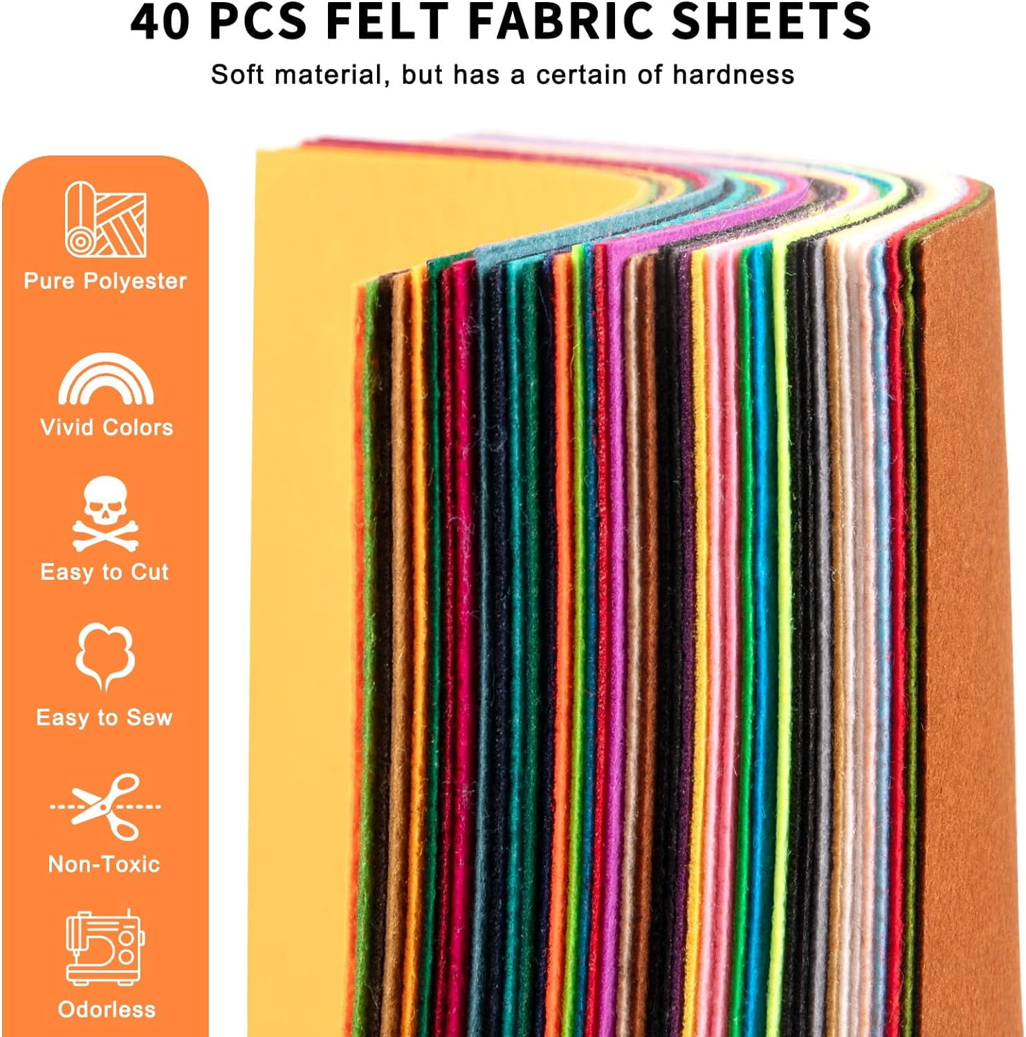 Felt Sheets for Crafts - 40pcs Stiff Felt for Craft, 8x12 Craft Sheet, 1mm Assorted Colors Felt Fabric Sheets, Thin Felt Pack Patchwork Craft Supplies, A4 Size for Halloween Christmas Decor