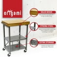 thumbnail image 3 of Origami Foldable Wheeled Portable Solid Wood Top Kitchen Island Bar Cart, 3 of 10