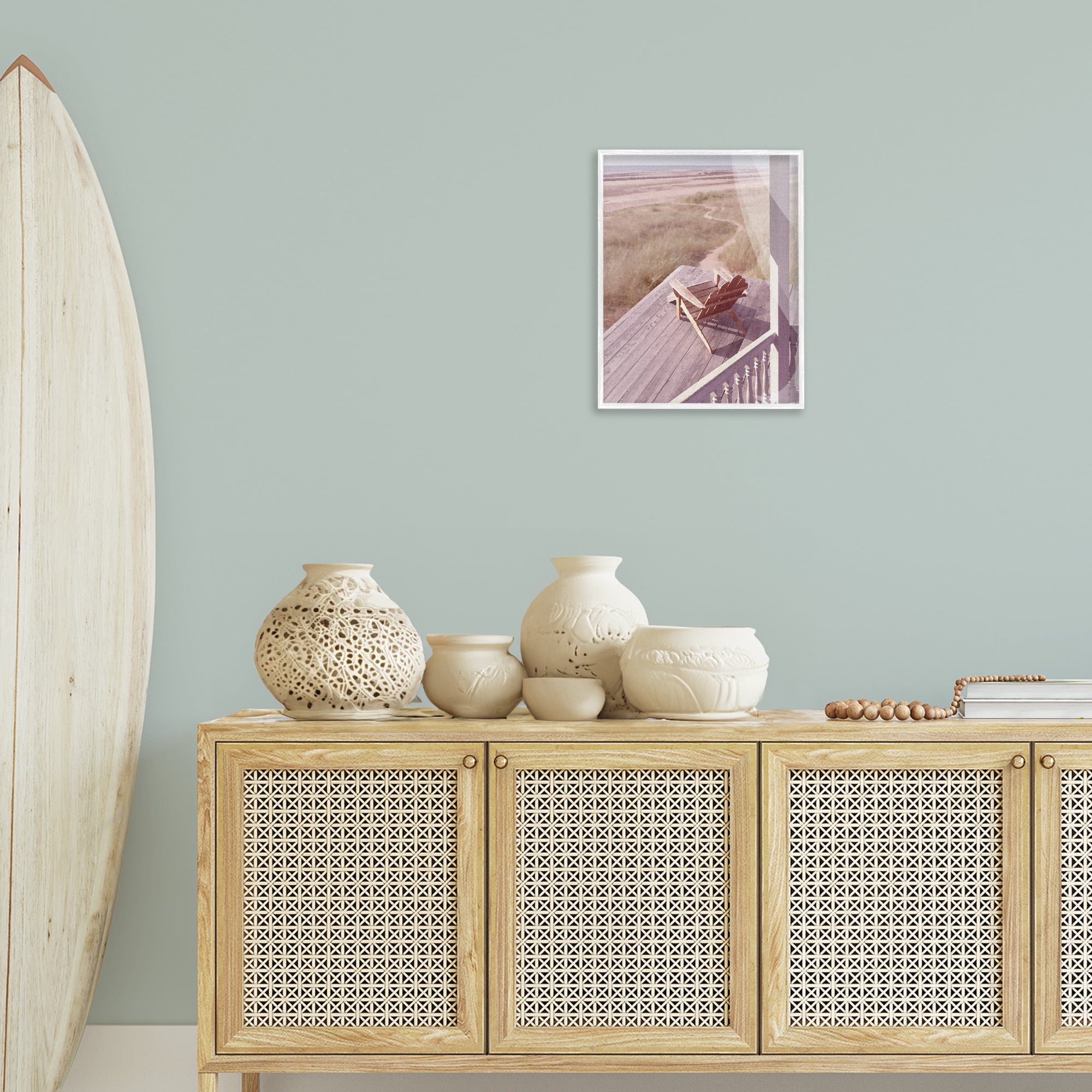 Stupell Industries Hamptons Beach Porch Landscape Painting White Framed Art Print Wall Art, 16 x 20