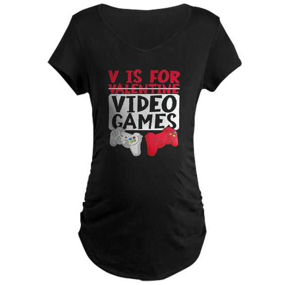 CafePress - V Is For Video Games Valentines Maternity T Shirt - Maternity Dark T-Shirt