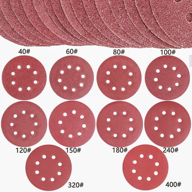 Lot De 100 Disques à Poncer 5 Pouces 8 Trous – Grains 40, 60, 80, 120, 240 Pour Ponceuse Orbitale