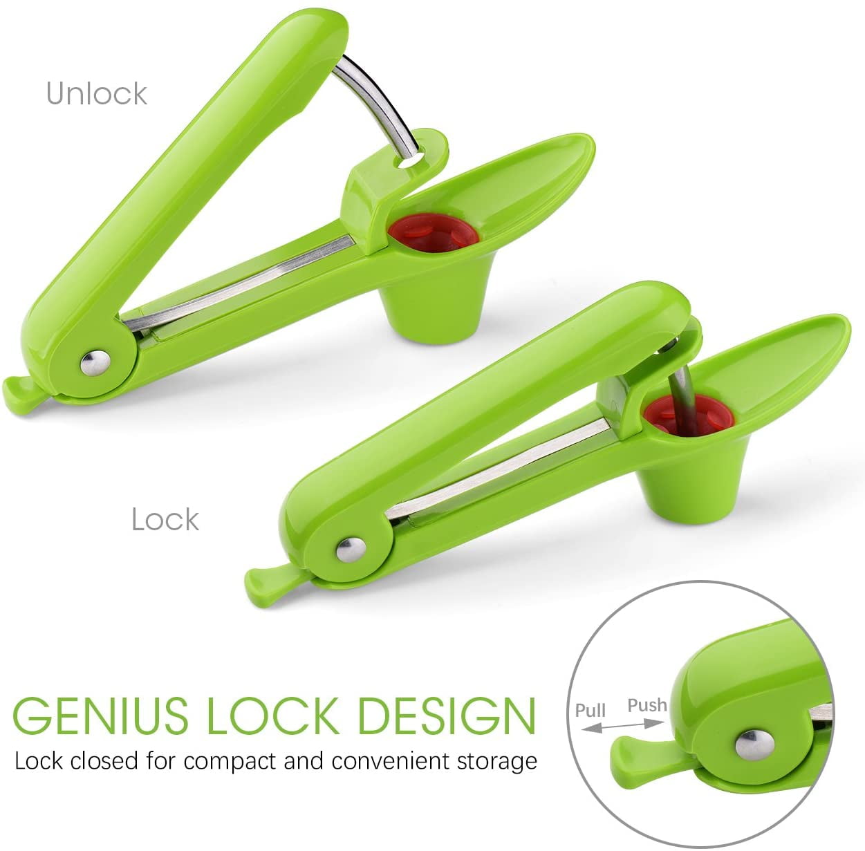OMorc Cherry Pitter Cherry Stoner with Food-Grade Silicone Cup and Lengthened splatter shield Dishwasher Safe Space-Saving Lock Design Green 