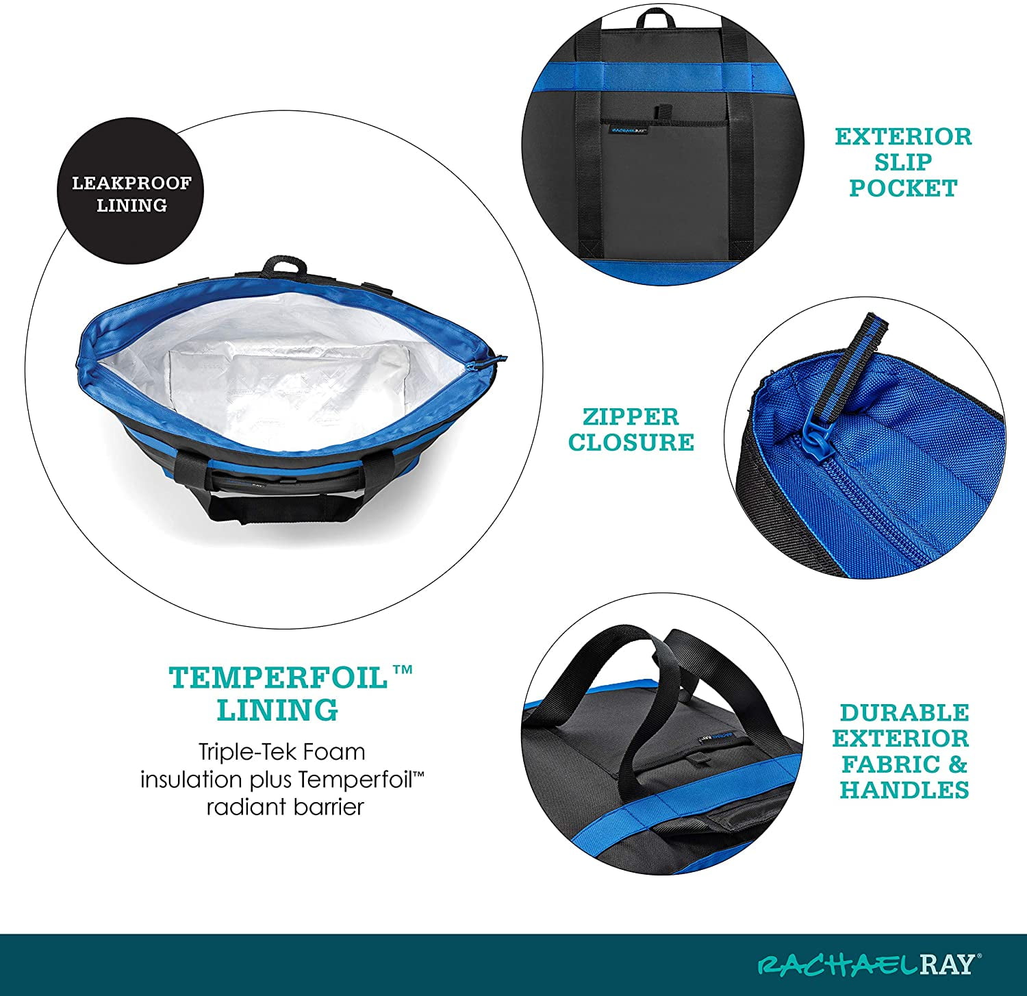 Rachael Ray Jumbo Chillout, Soft Sided Cooler Bag, Insulated Thermal Tote, Black.