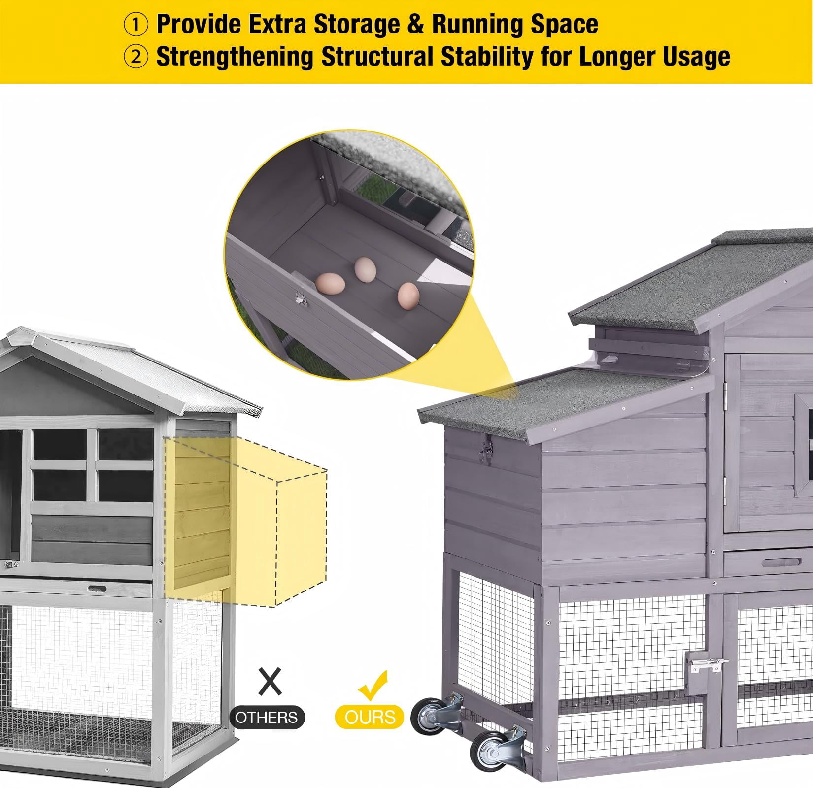 Aivituvin Chicken Coop for 4 Chickens, Mobile Chicken House with with Wheels, Outdoor Hen House Poultry Cage with Nesting Box, Leakproof Pull Out Tray and UV-Resistant Roof
