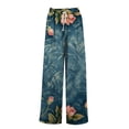 thumbnail image 4 of Endives Women's Linen Pant High Waisted Wide Leg Pant Flower Printed Baggy Loose Pants Spring Summer Trendy Blue, 4 of 6