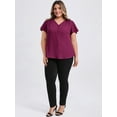 thumbnail image 2 of DARING DIVA Women's Plus Ruffle Sleeve V Neck Button Decor Blouse 2X Purple Red, 2 of 5