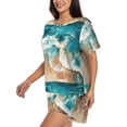 thumbnail image 2 of Balery Ocean Wave Crash Pattern Womens Pajama Sets 2 Piece Soft Short Sleeve Top and Shorts Sleepwear Round Neck Pjs Lounge Set with Pockets-4X-Large, 2 of 7