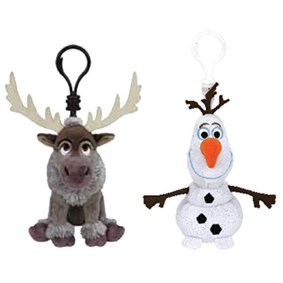 Ty Beanie Baby Set of 2 Olaf & Sven Frozen Plush Plastic Key Clips