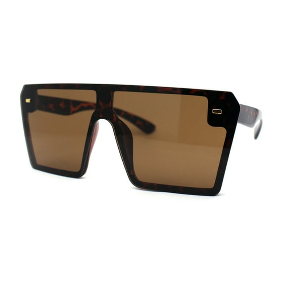 Womens Flat Top Square Shield Oversize Plastic Sunglasses Tortoise Brown