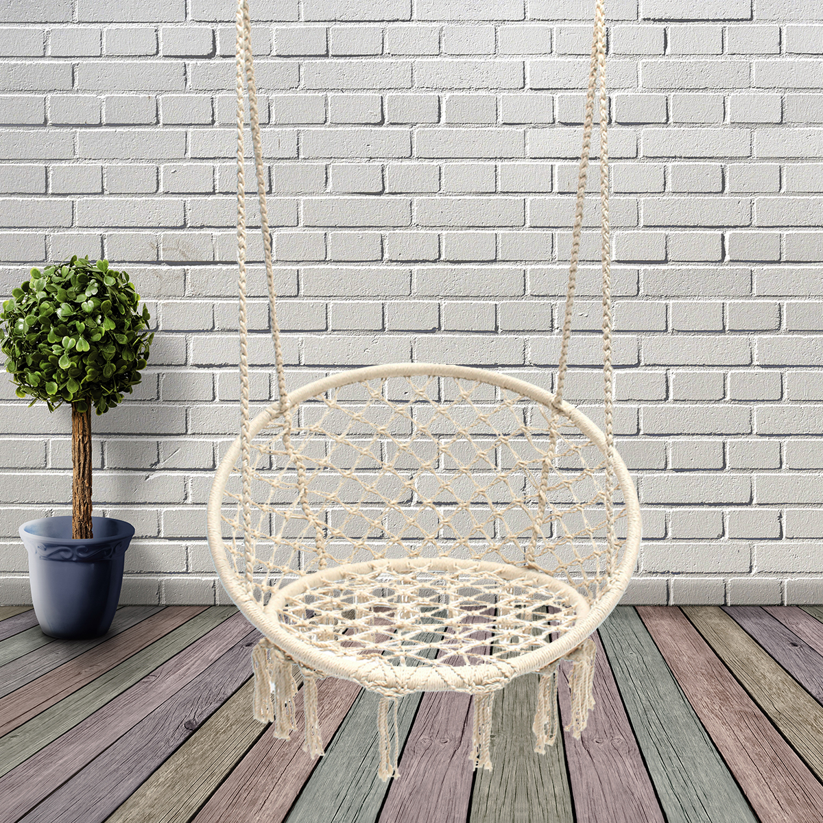 Outdoor Hanging Swing Cotton Hammock Chair Solid Mesh Woven Rope Yard Patio Porch Garden Wooden Bar Chair Swing Patio Chair With Install Tool Home Decor Gift - image 1 of 8