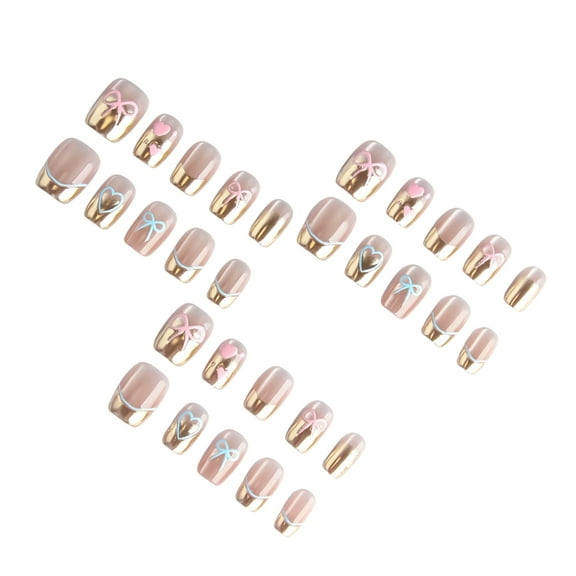 Gold Bows False Nails 30 Pieces Shimmering Cats-Eye Effect Comfort Fit Press On Nails for Formal Event or Casual Wear