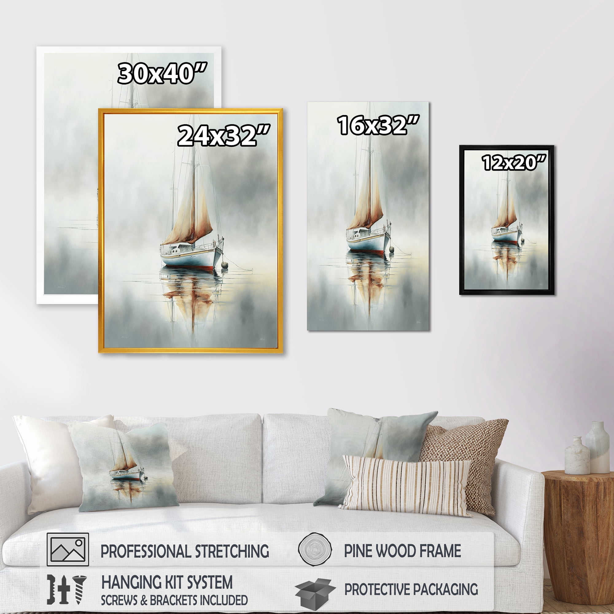 Designart Boat On The Lake II Canvas Wall Art