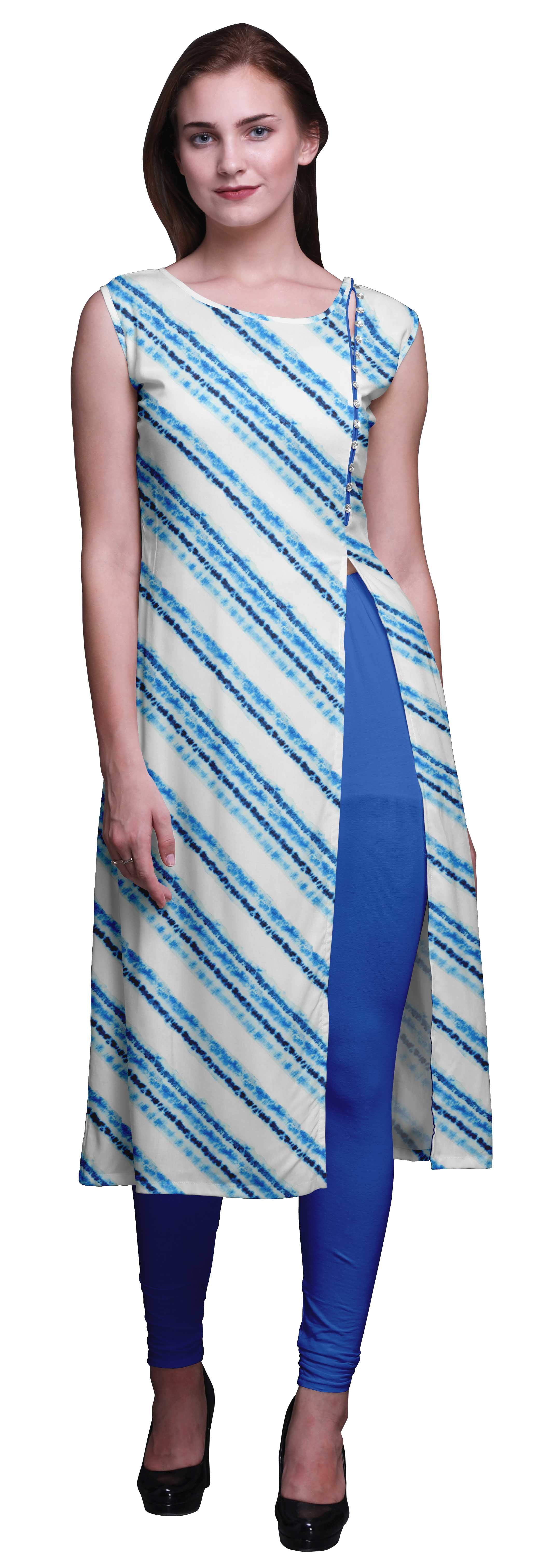 Details about   Elegant Kurti Straight Cotton Printed Dress Cream-Coloured & Blue Floral 