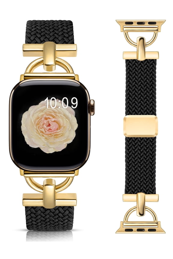 Braided Magnetic Compatible with Apple Watch Band for Women & Men, D-Shape Stretchy Elastic Nylon Strap, Fits 38/40/41/42/44/45/46/49mm, for iWatch Series 11 10 9 8 7 SE Ultra