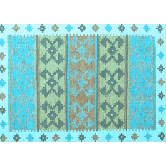 Ahgly Company Indoor Rectangle Southwestern Light Blue Country Area Rugs, 5' x 7'