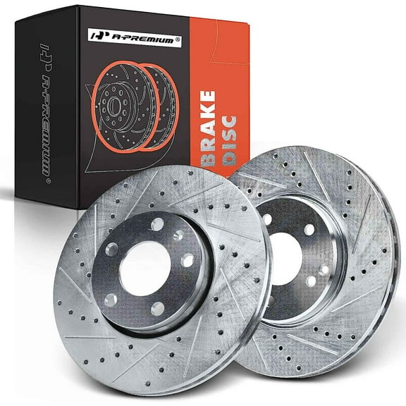 A-Premium 13 inch (330mm) Front Drilled and Slotted Disc Brake Rotors Compatible with Select Mercedes-Benz, Chrysler Models - C240/C280/C320/C350/E300/E320/SLK280/CLK350/Crossfire