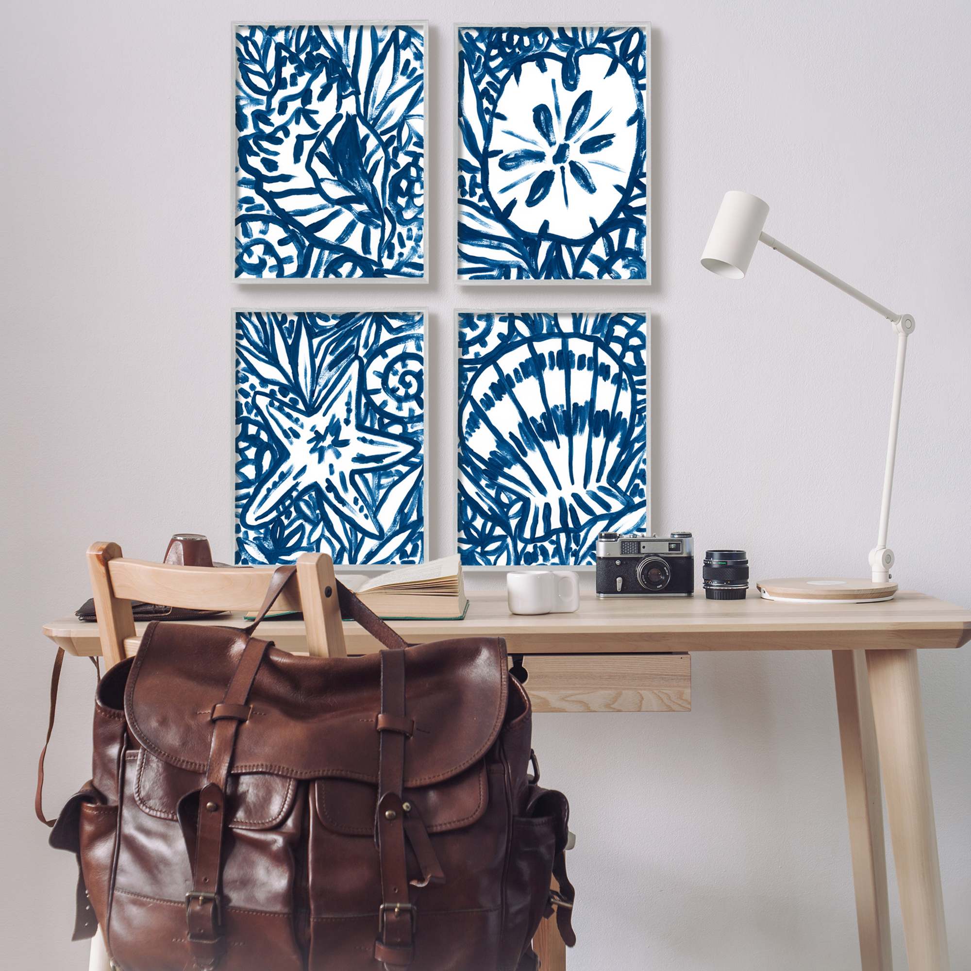 Stupell Industries Nautical Blue Seashell Starfish Sand Dollar Line Drawing , 16 x 20, Design by June Erica Vess