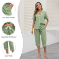 thumbnail image 6 of EA'S SECRET 100% Cotton Women's Pajama Sets Short Sleeve Button Down Capri Nightwear V Neck Pjs Sleepwear with Pockets(Sage Green,2XL), 6 of 6