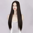 thumbnail image 6 of European Human Hair Blend Long Straight Lace Front Wig Middle Part Natural Synthetic Fiber Headpiece For Women, 6 of 8