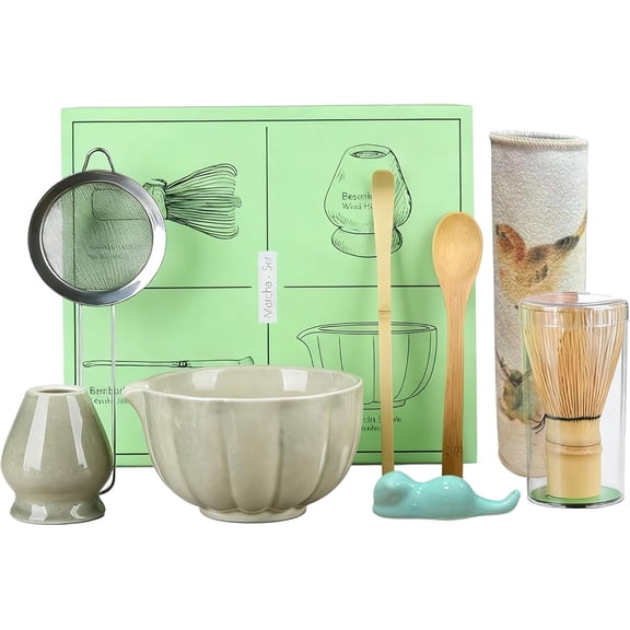8-Piece Japanese Matcha Whisk Set, Complete Matcha Making Kit for Beginners & Tea Lovers, Includes Bamboo Whisk, Matcha Bowl, Scoop & Accessories