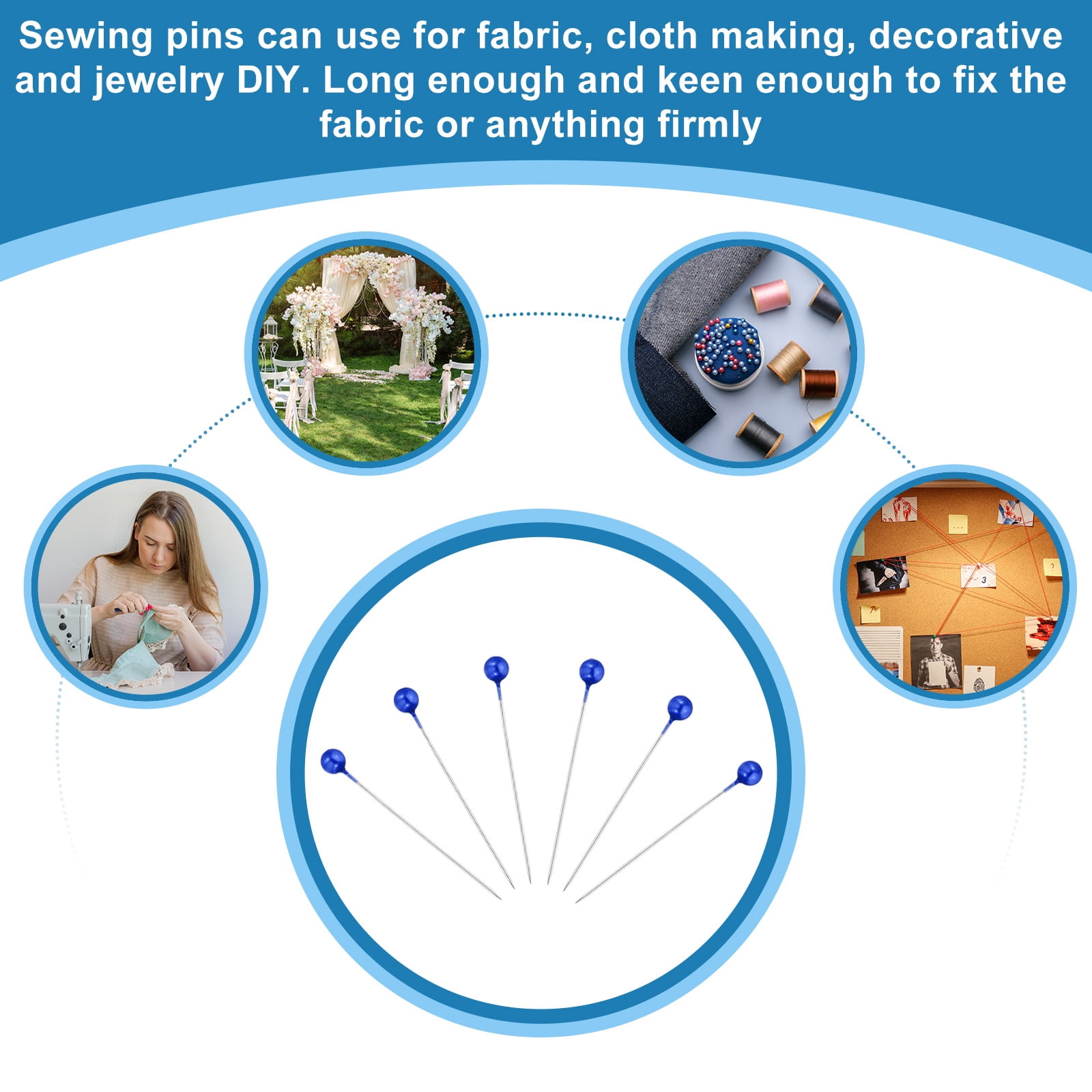 Unique Bargains Sewing Pins Straight Pin with Pearlized Ball Head for DIY Blue