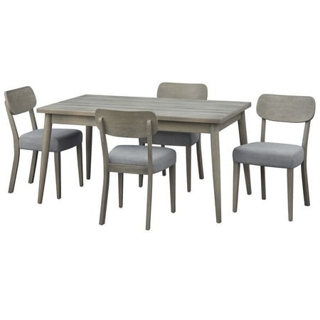 5pc Carlisle Dining Set Light Gray - Lifestorey: Mid-Century Modern, Rubberwood, Polyester Upholstery, Foam Fill