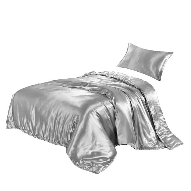 Funda de edredón Funda nórdica de seda artificial Cremallera Funda de almohada para dormir Juego de cama, Doble, 168x229cm, Gris Guardurnaity HA003632-04