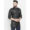 thumbnail image 3 of eloria Indian Traditional Men's Black Solid Thread Work Kurta, 3 of 7