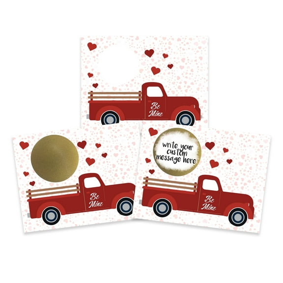 My Scratch Offs Valentine's Day Vintage Red Truck "Be Mine" DIY Scratch-off Note Cards & Stickers, 20 Pack