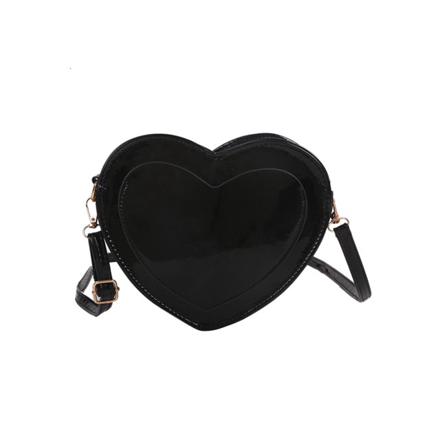 Bolso Bandolera PU Cuero Brillante Con Forma Corazón Melocotón Moderno Y Versátil para Mujer X456 (negro)