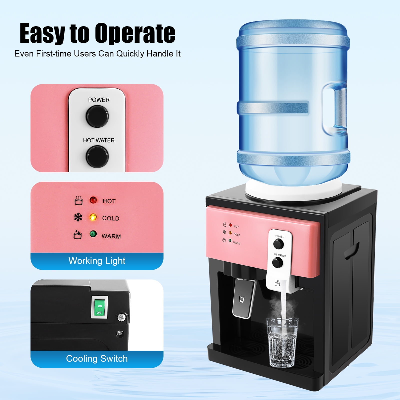 5 Gallons Water Cooler Dispenser Bottom Loading Hot/Cold Water Home Office NEW 10-38℃/50-100.4℉ 110V, 60Hz Corded Electric