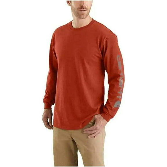 Carhartt Men's Big & Tall Loose Fit Heavyweight Long Logo Sleeve Graphic T-Shirt, Chili Pepper Heather, X-Large/Tall