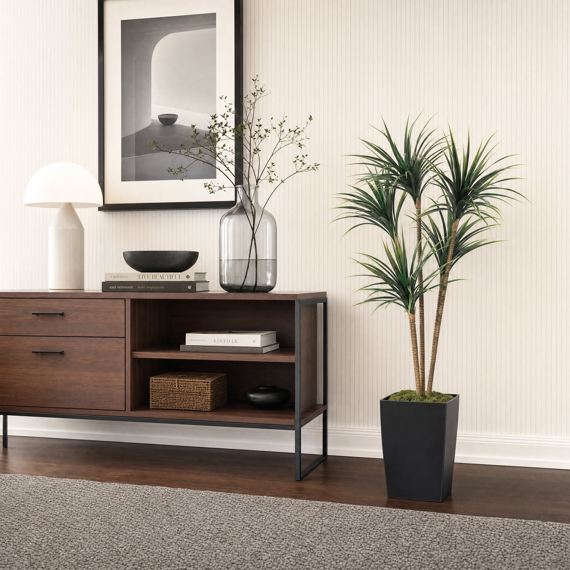Artificial Dracaena Marginata Tree 4.3FT Tall – Lifelike Faux Floor Plant for Home Office Decor