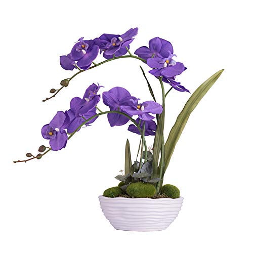 Yszl Large Artificial Potted Orchid Plant Silk Flower Arrangement With Ceramics Vase Purple Walmart Com Walmart Com
