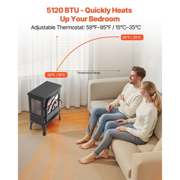 25.5"Freestanding Fireplaces,1500W 5120BTU Portable Electric Fireplace Stove Heater,with Overheating Protection,Adjustable Flames,Timer,Remote,for Living Room,Bedroom,Black