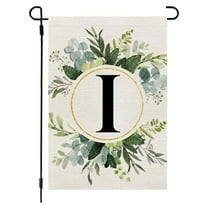 XEOVHV Garden Flag Monogram I Letter Family Last Name 12x18 Inch Double Sided Yard Flag for Outside Hanging Plants Artificial Camper Initial Decor, Small Burlap Spring Summer Floral Flag