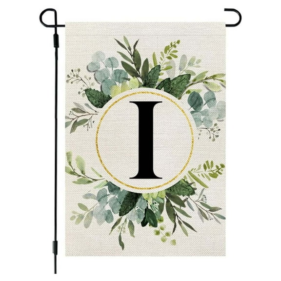 TACILIP Flags, Ins Style, 26 Letters green Plant Printing, Flax Garden Flag, First Letter Of Surname, Hanging Flag At The Gate Of Courtyard, Gardening Gifts