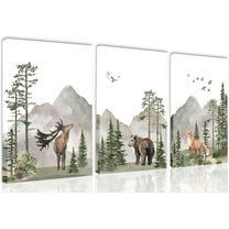 Hieng Woodland Nursery Canvas Wall Art, Wild Animals Forest Adventure Theme Posters Prints, Deer Bear Fox Watercolor Paintings Wall Decor for Boys and Girls Room (only canvas)