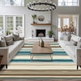 thumbnail image 4 of Turquoise Beige Large Area Rugs for Bedroom Living Room, Soft Non Slip Carpet Bedside Rug, Boho Vertical Stripes Bohemian Retro Rectangular Floor Cover Kitchen Accent Rug 6'x9' for Dining Room/Office, 4 of 9